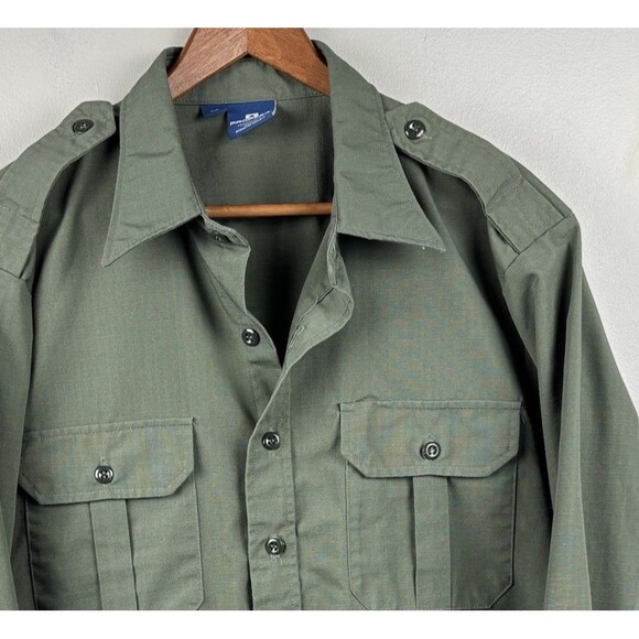 Propper® Men Green Tactical Shirt Large Long Sleeve Milt Work Uniform Button Up - Picture 1 of 9